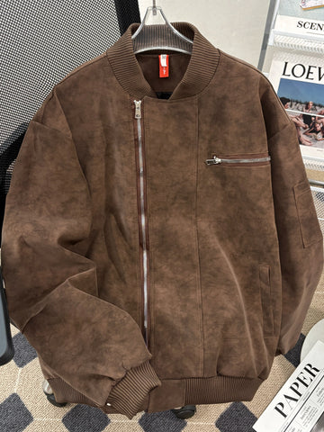 Riolio American Baseball Jacket Men's Autumn Winter Korean Style Trendy Loose Silhouette Work Jacket Handsome High-end Motorcycle Suit